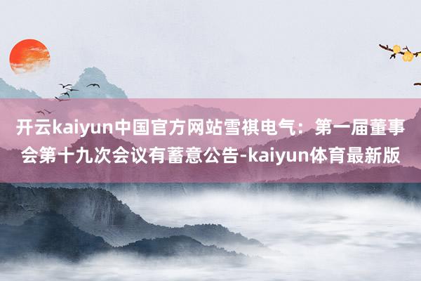 开云kaiyun中国官方网站雪祺电气：第一届董事会第十九次会议有蓄意公告-kaiyun体育最新版