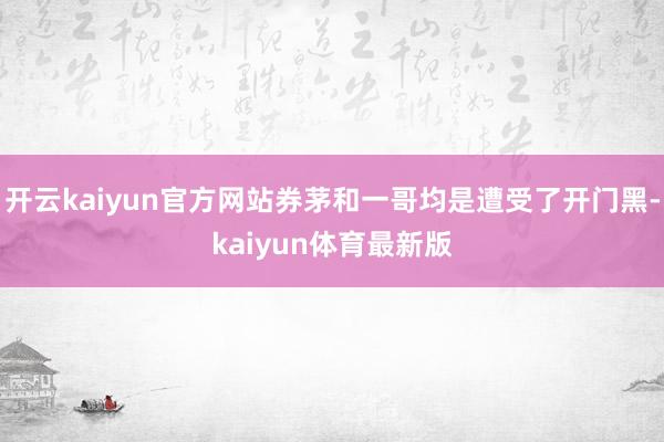 开云kaiyun官方网站券茅和一哥均是遭受了开门黑-kaiyun体育最新版
